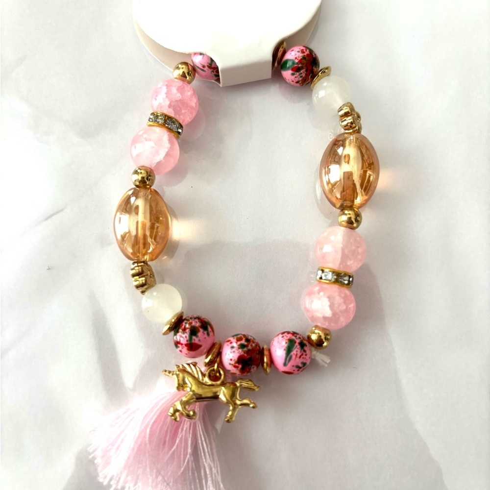 Bracelet unicorn tassel pink and golden NWT Fits up to 8 inch wrist - Picture 7 of 7